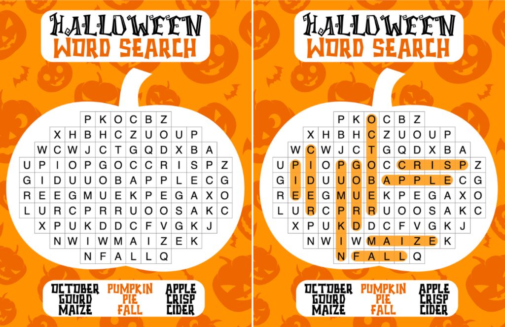 pumpkin word search printable