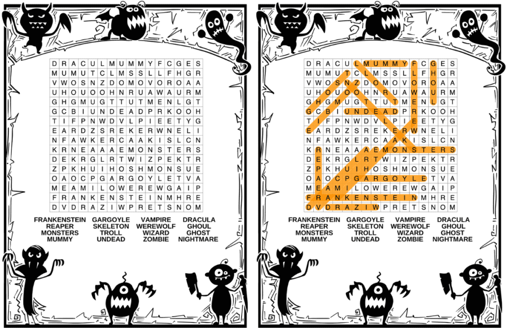 monster halloween word search