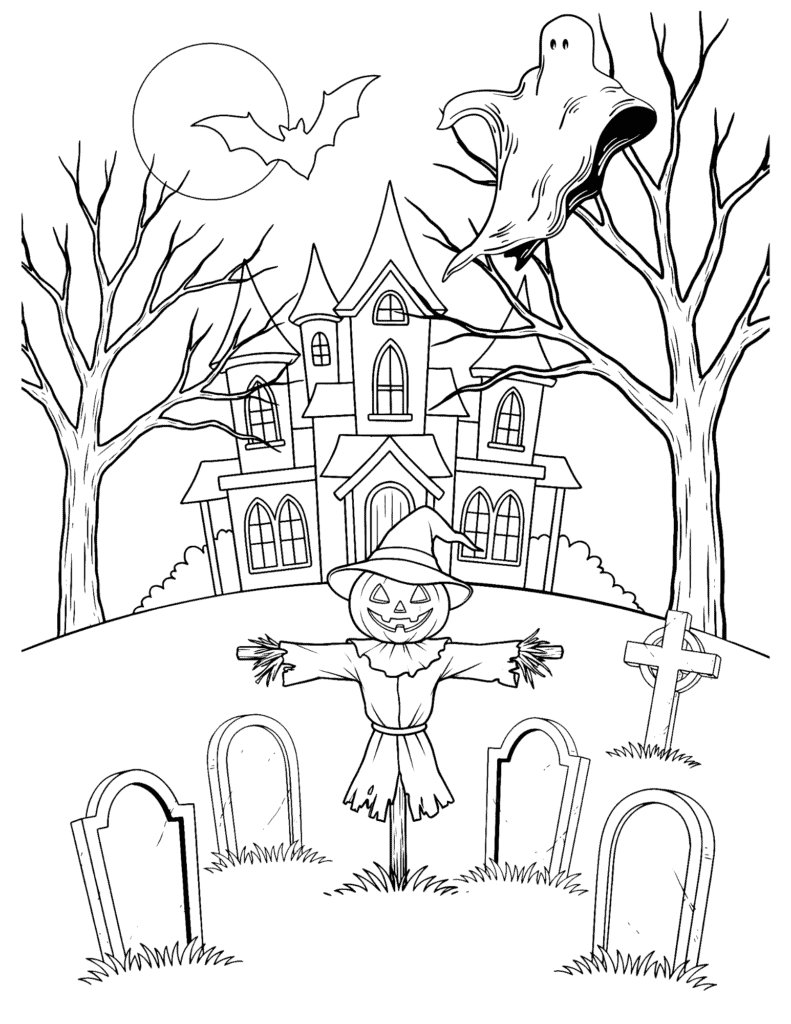 Haunted Mansion Graveyard Scene with Scarecrow