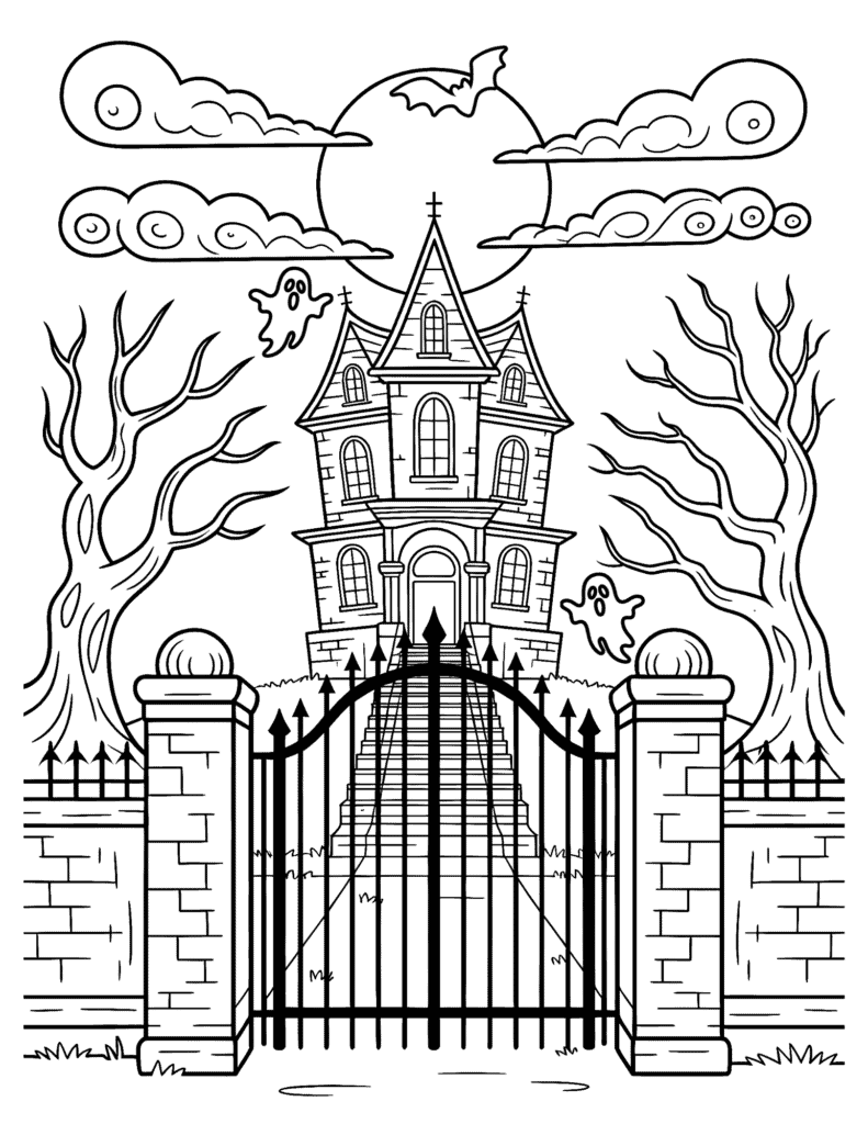 Gothic Haunted Mansion with Iron Gate