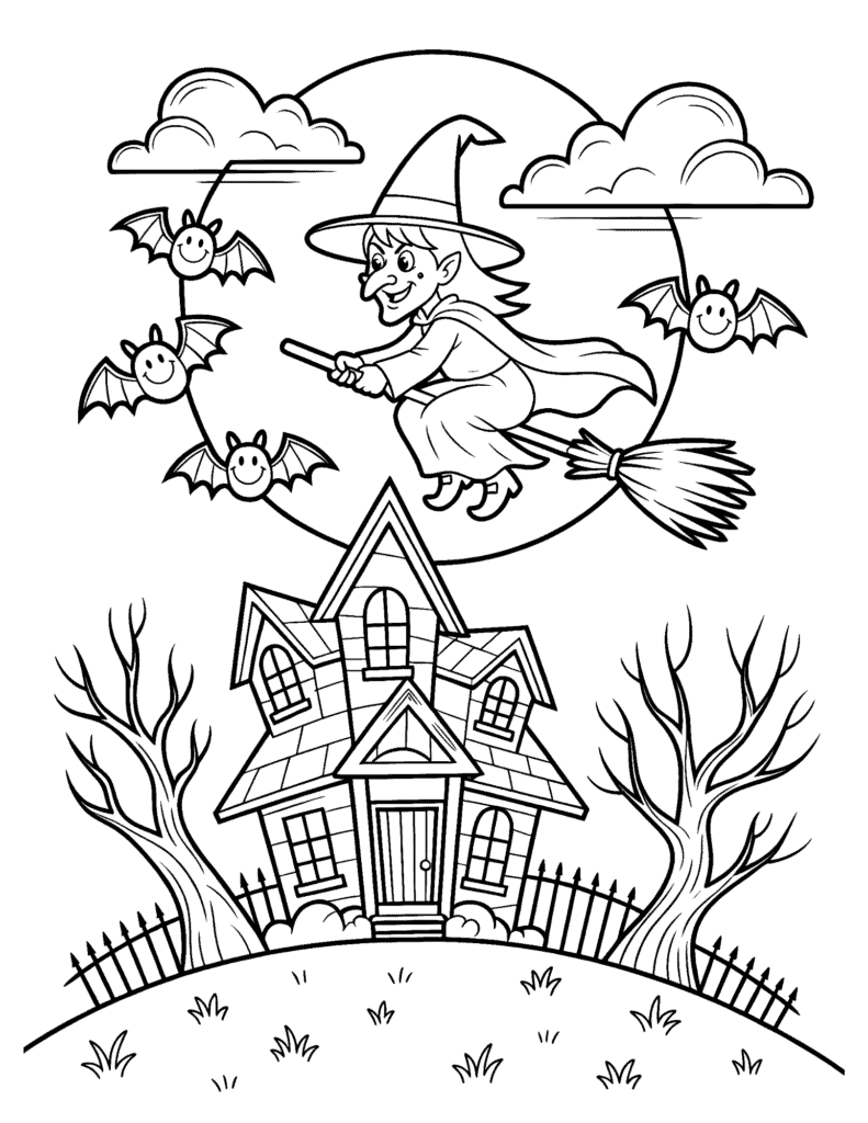 Witch Flying Over a Haunted House