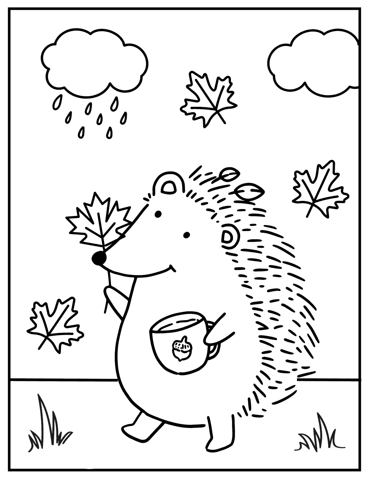 fall hedgehog coloring page
