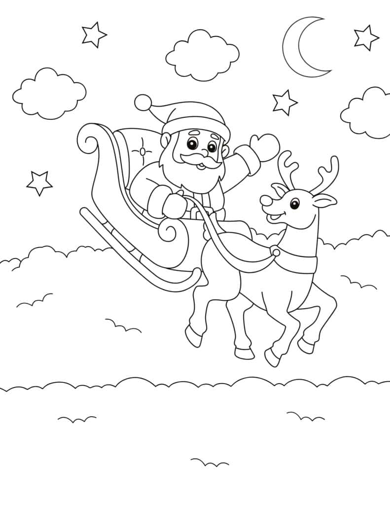 flying in the sky Santa coloring page