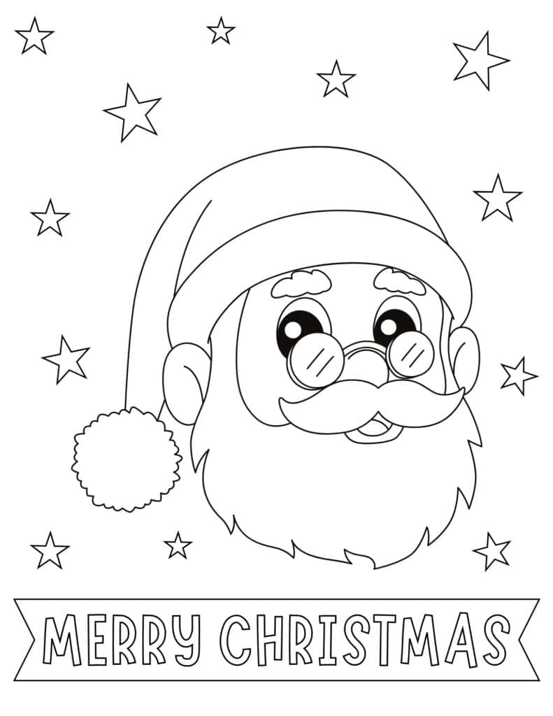 kris kringle face and merry christmas banner coloring page