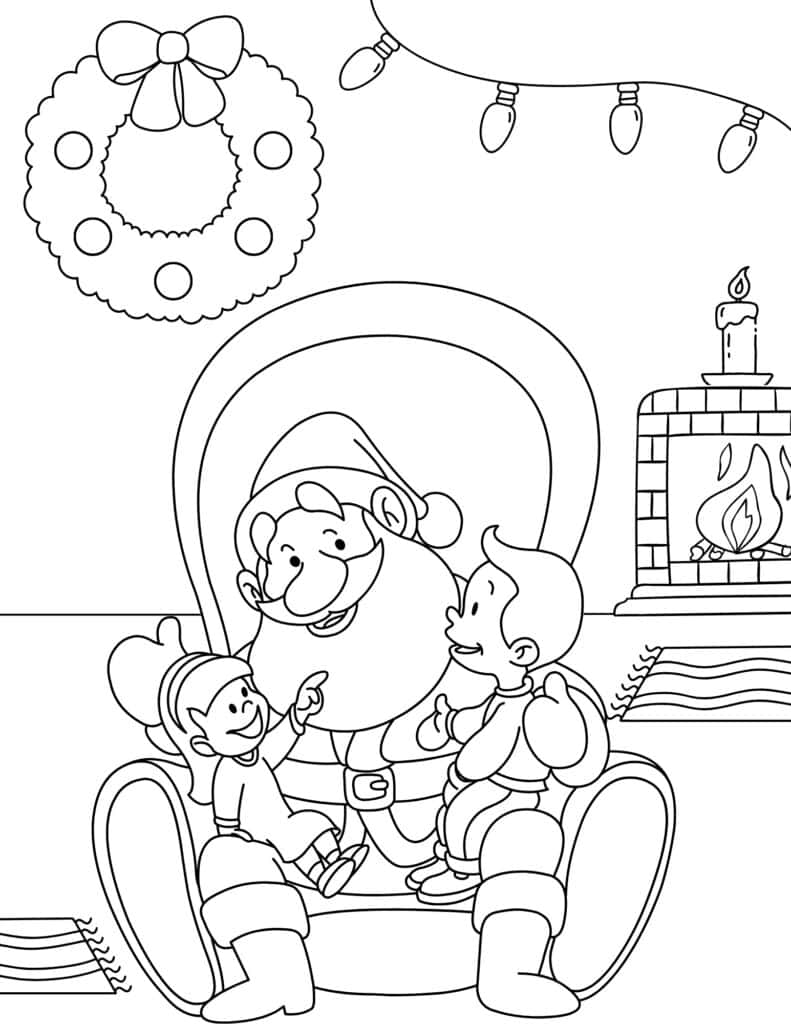 Santa with kids coloring page