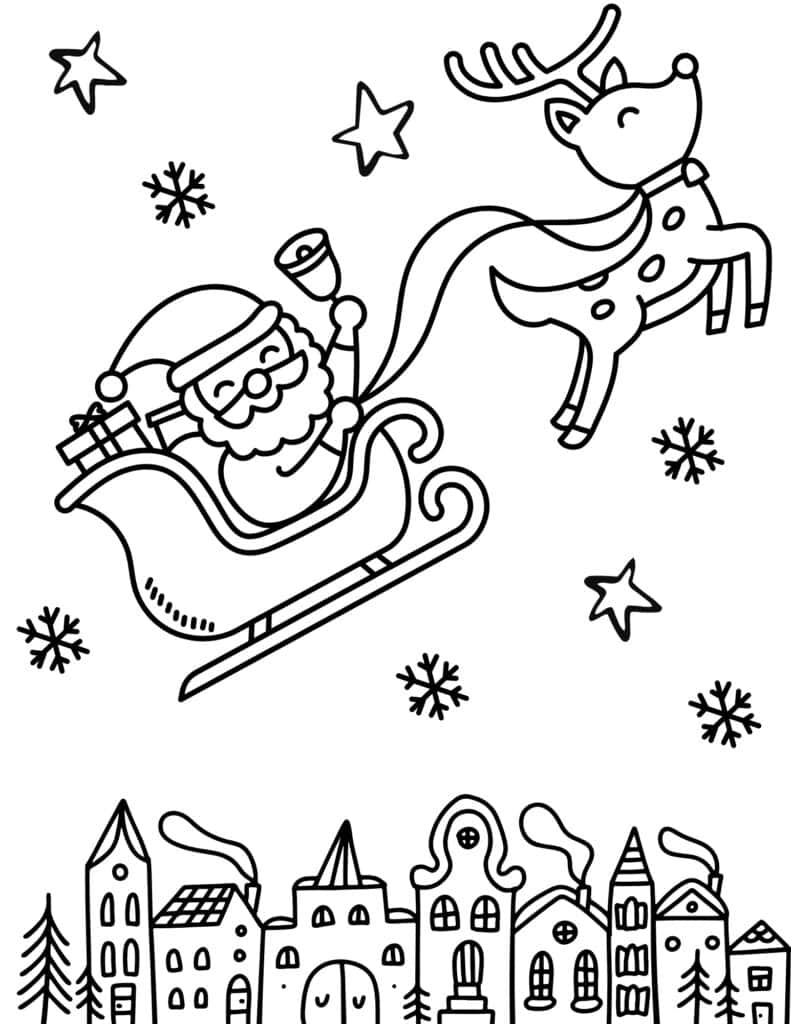 flying Santa coloring page