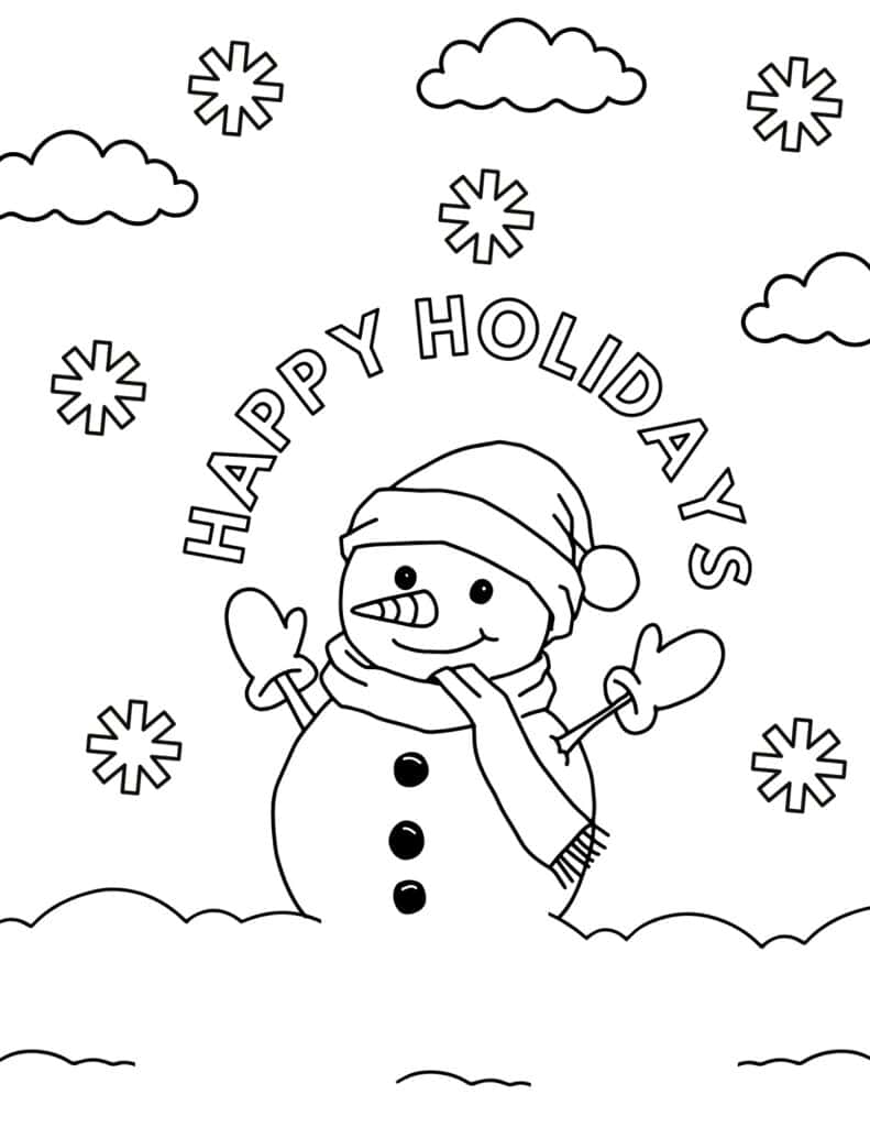 Happy holidays snowman coloring page