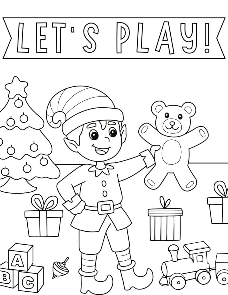 let's play elf with toys coloring sheet