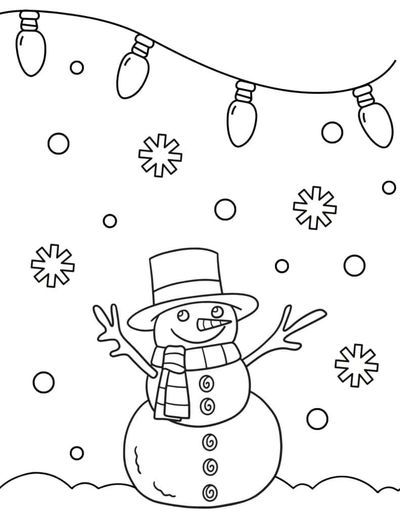 Snowman in the snow coloring page