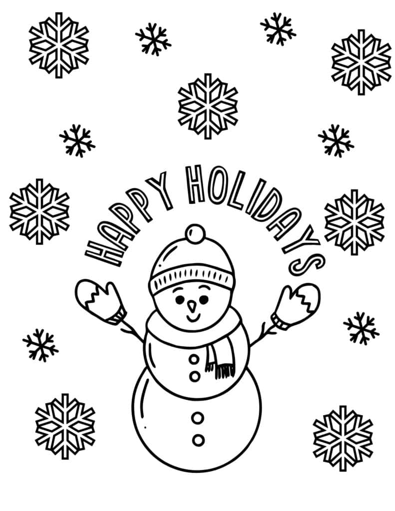 Happy holidays snowflake coloring page