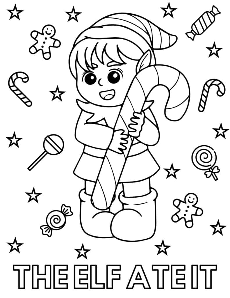 the elf ate it christmas candy coloring page