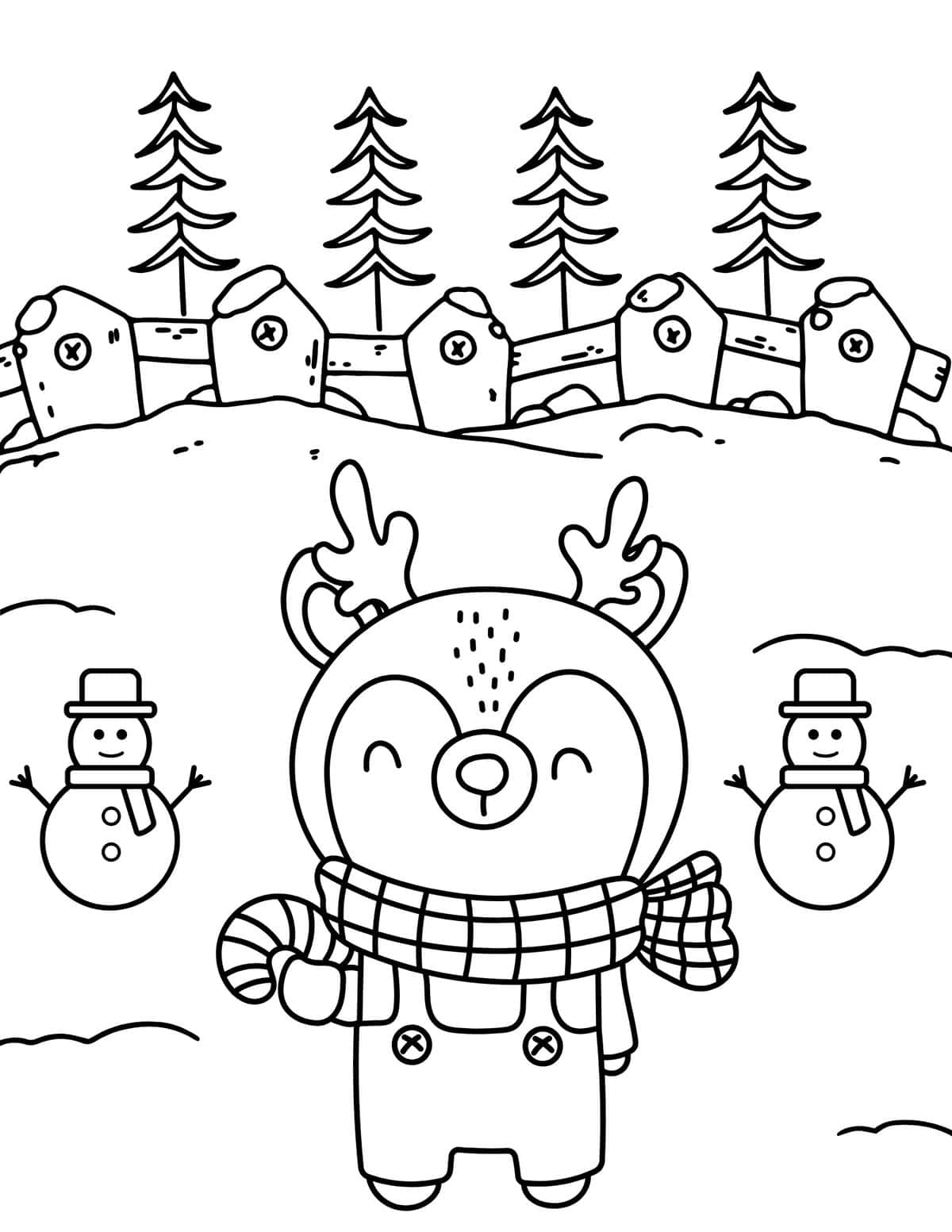 reindeer and snowmen Winter coloring pages