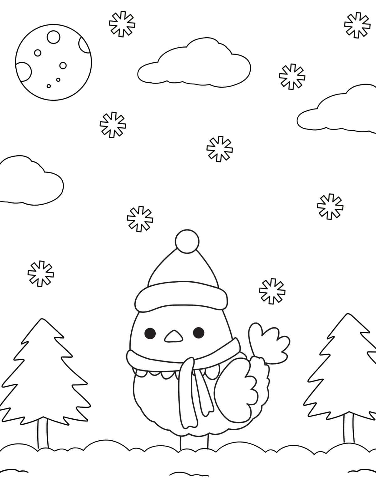 bird in the snow coloring page