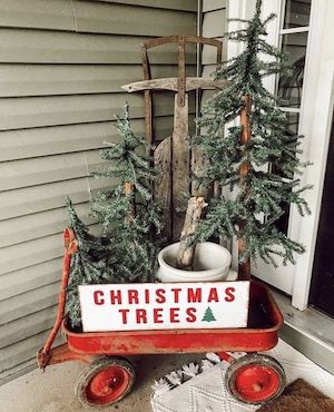 vintage wagon porch display for christmas