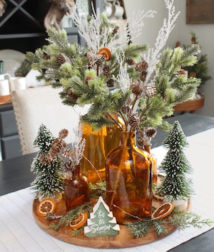 amber glass bottle centerpieces