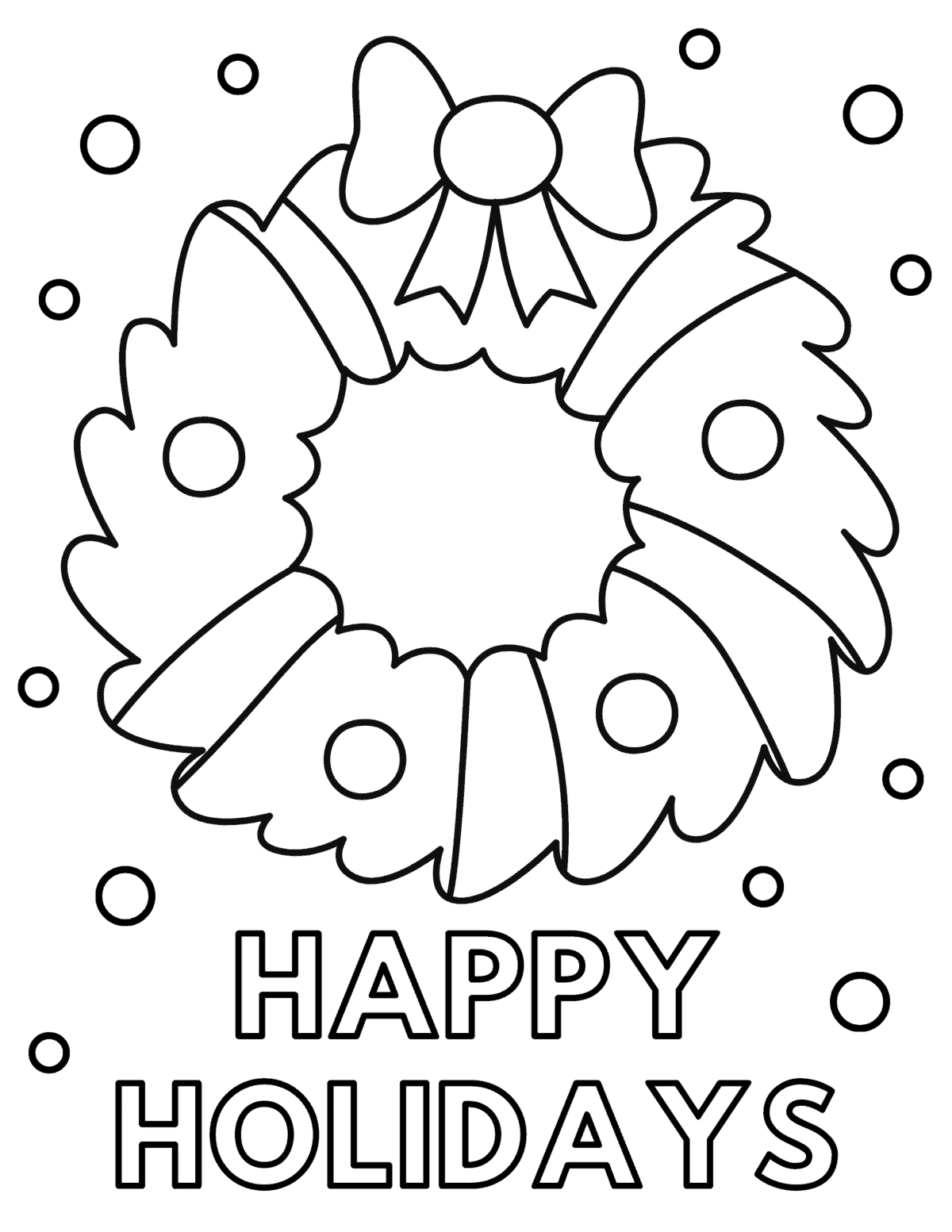 happy holidays christmas wreath coloring page