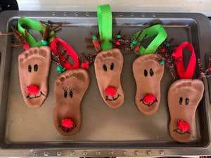 Salt Dough Reindeer Footprint Ornaments 
