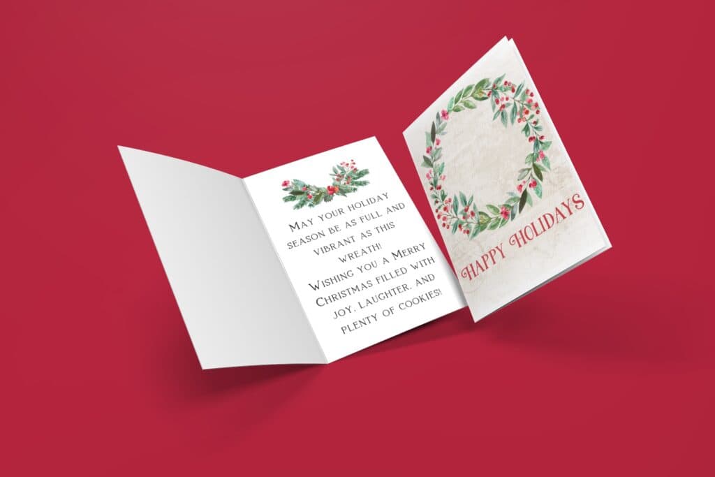 happy holidays wreath printable card