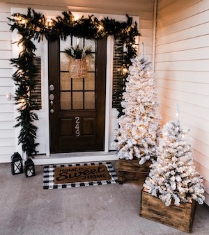 black and white Buffalo Plaid porch Decor