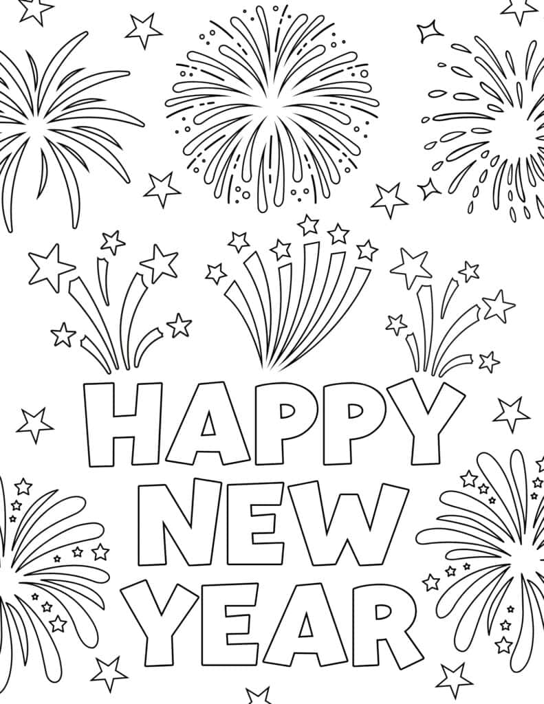 happy new year fireworks coloring page