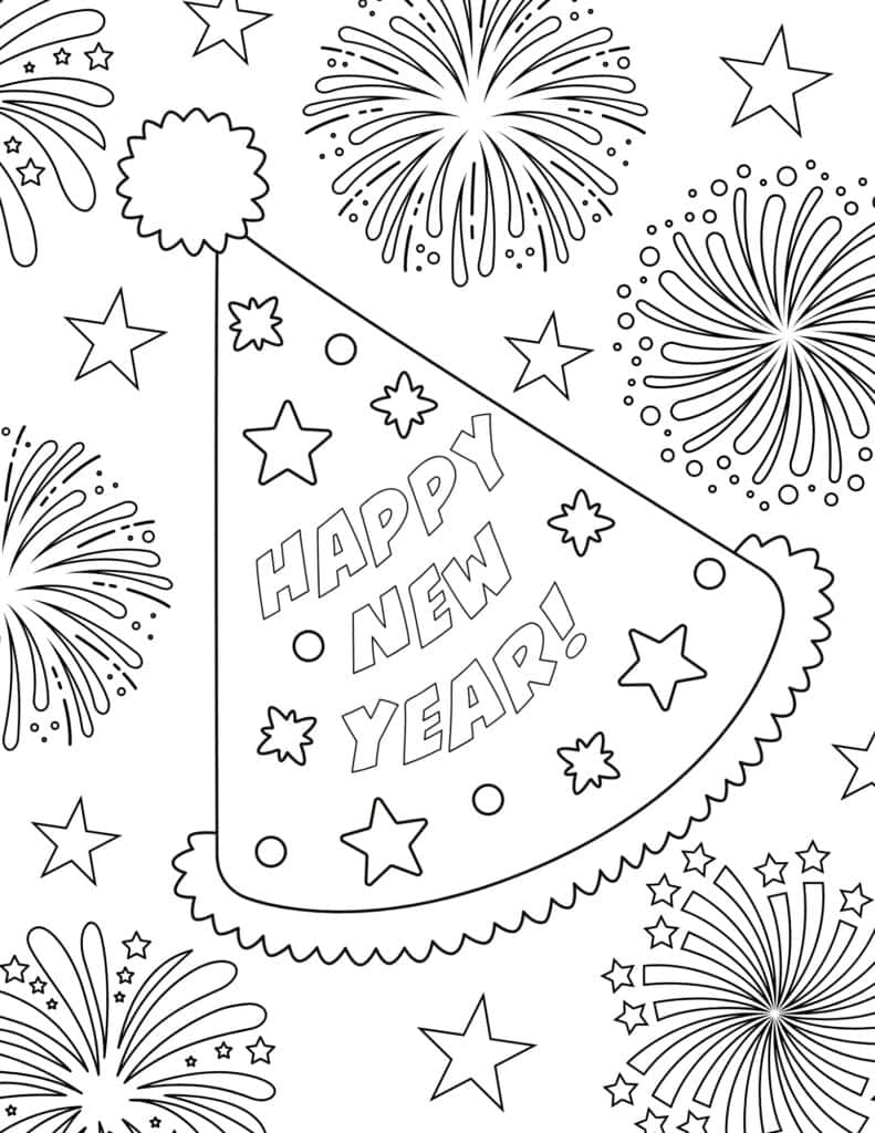 happy new year party hat coloring page