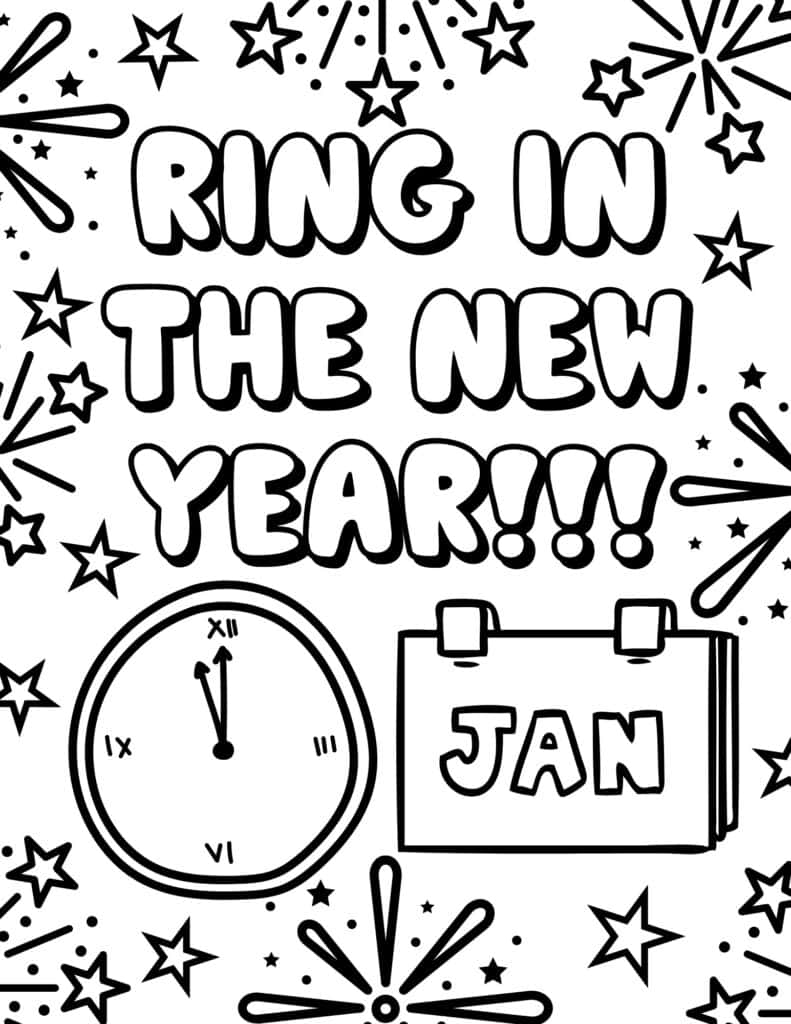ring in the new year coloring page