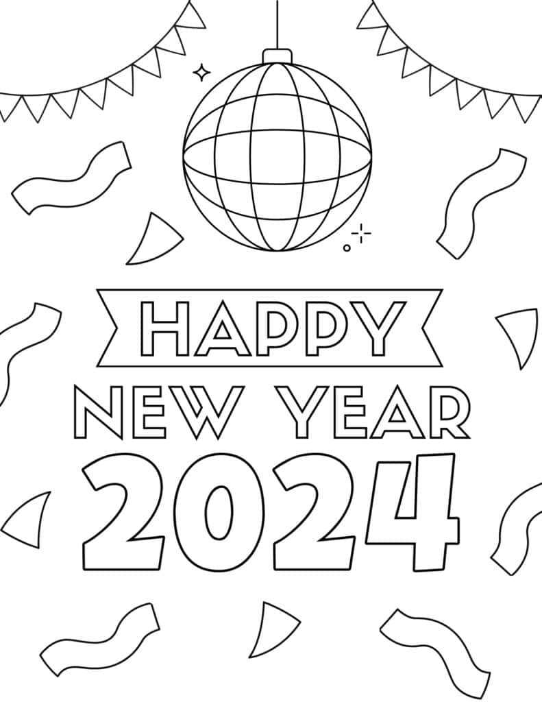 ball dropping 2024 coloring page