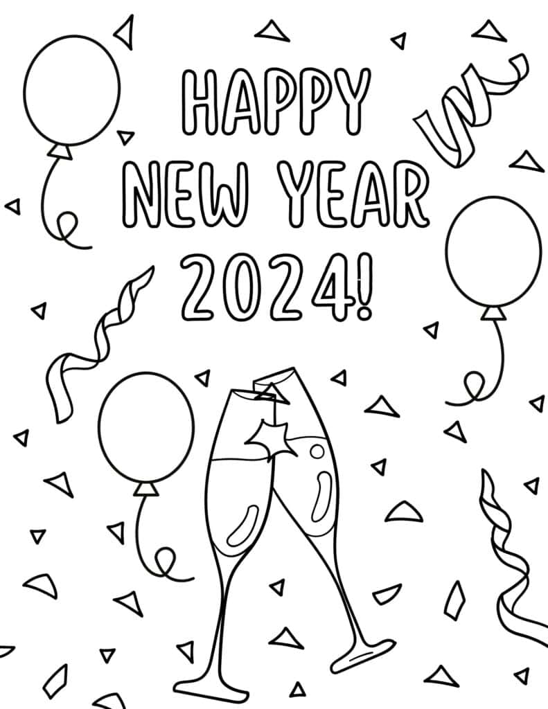 new year toast coloring page