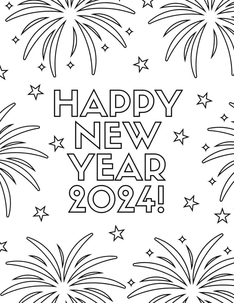happy new year 2024  fireworks coloring page