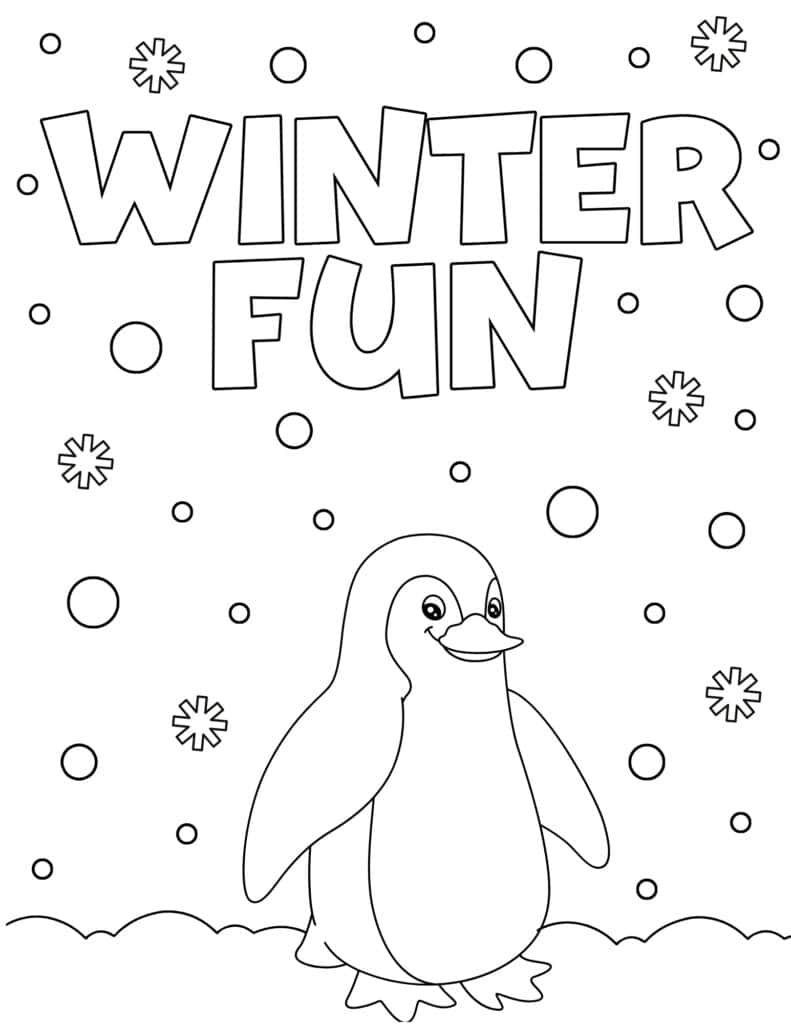 penguin in the snow coloring page