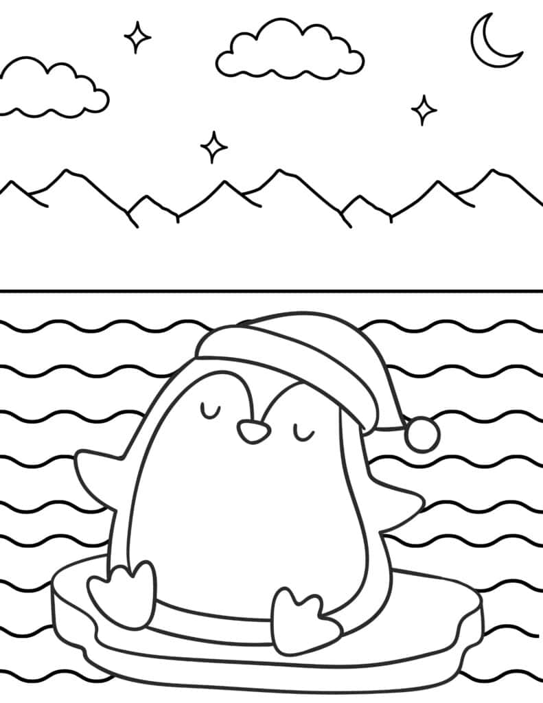 baby penguin floating on glacier coloring page