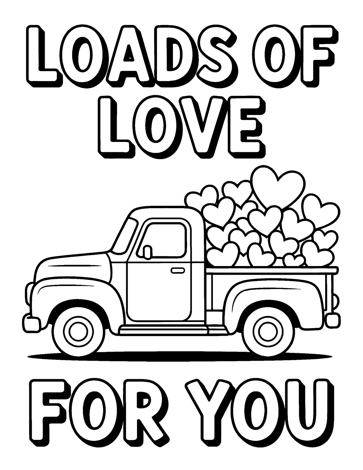 classic pickup hauling a truckload of hearts.