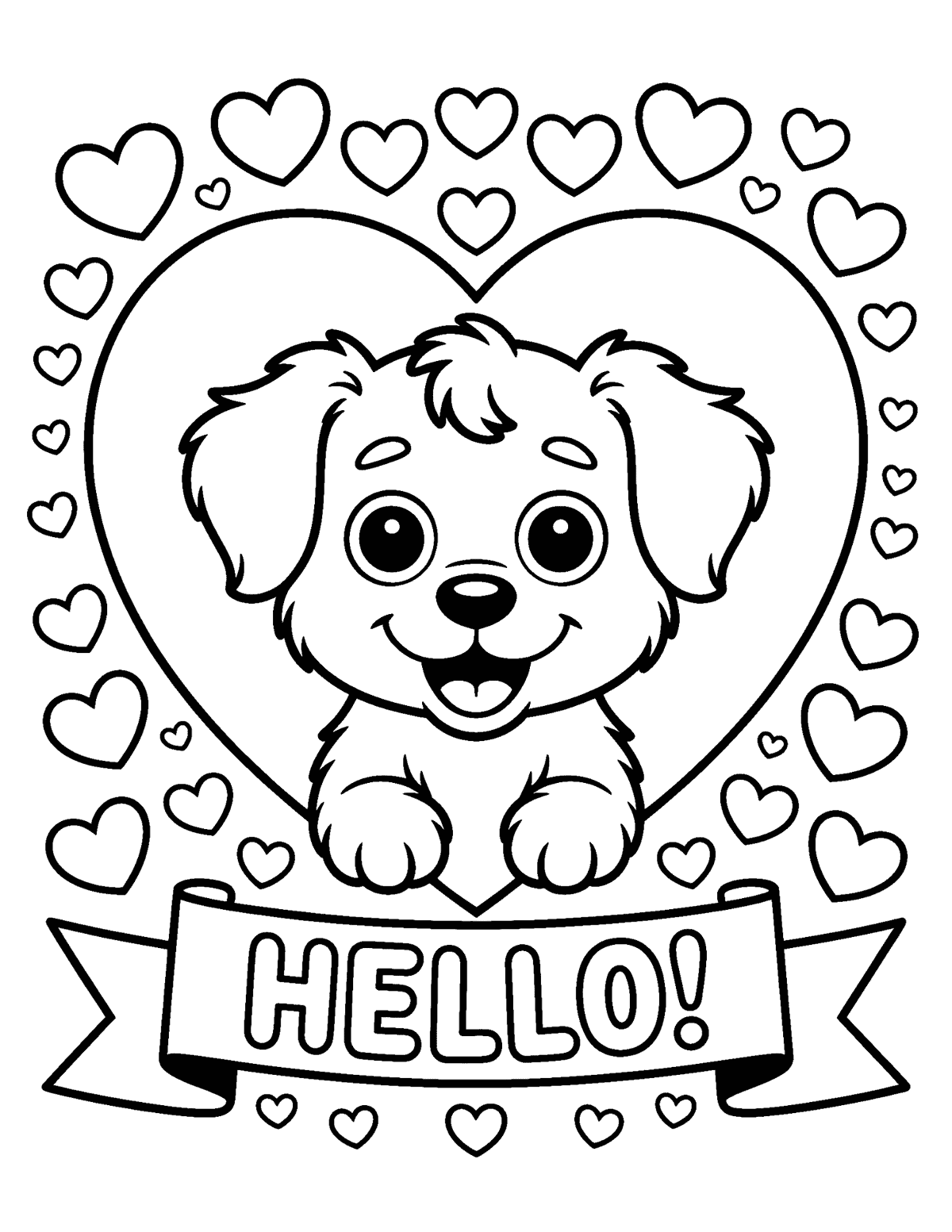 puppy peeking out of a giant heart