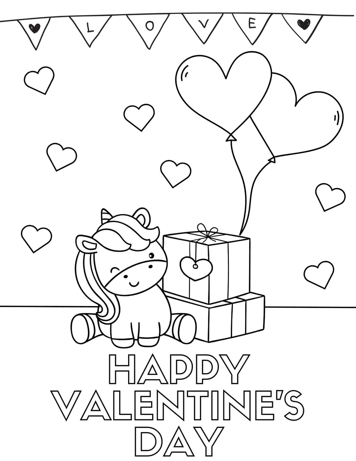 unicorn valentine coloring page