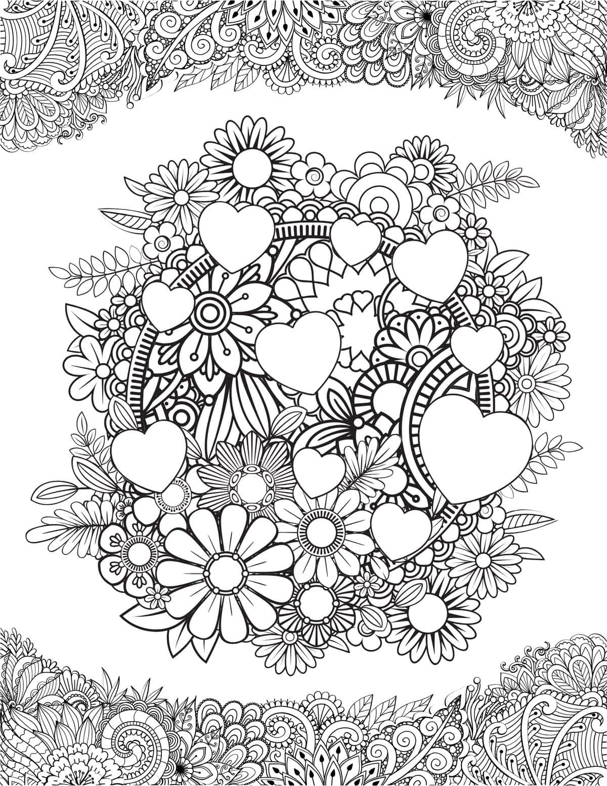 mandala hearts coloring page