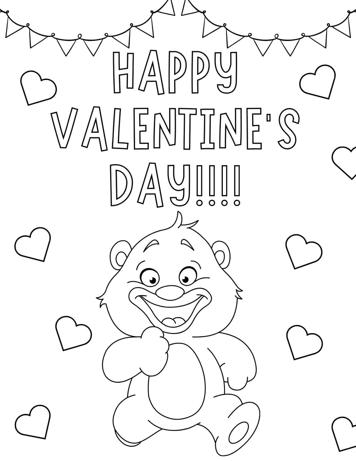 happy Valentine's Day teddy bear coloring page