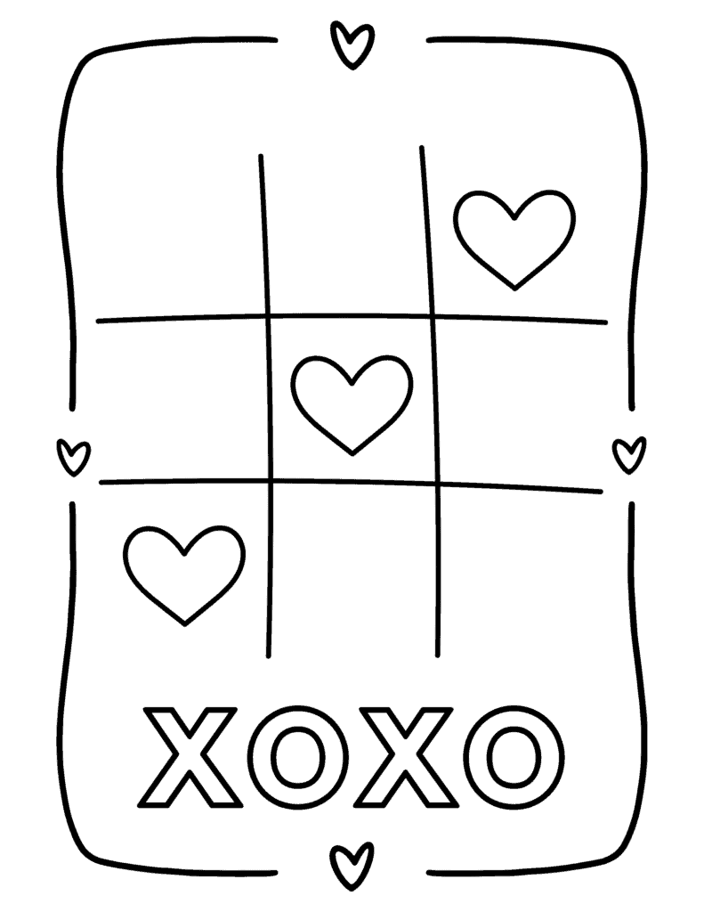 heart tic tac toe coloring page