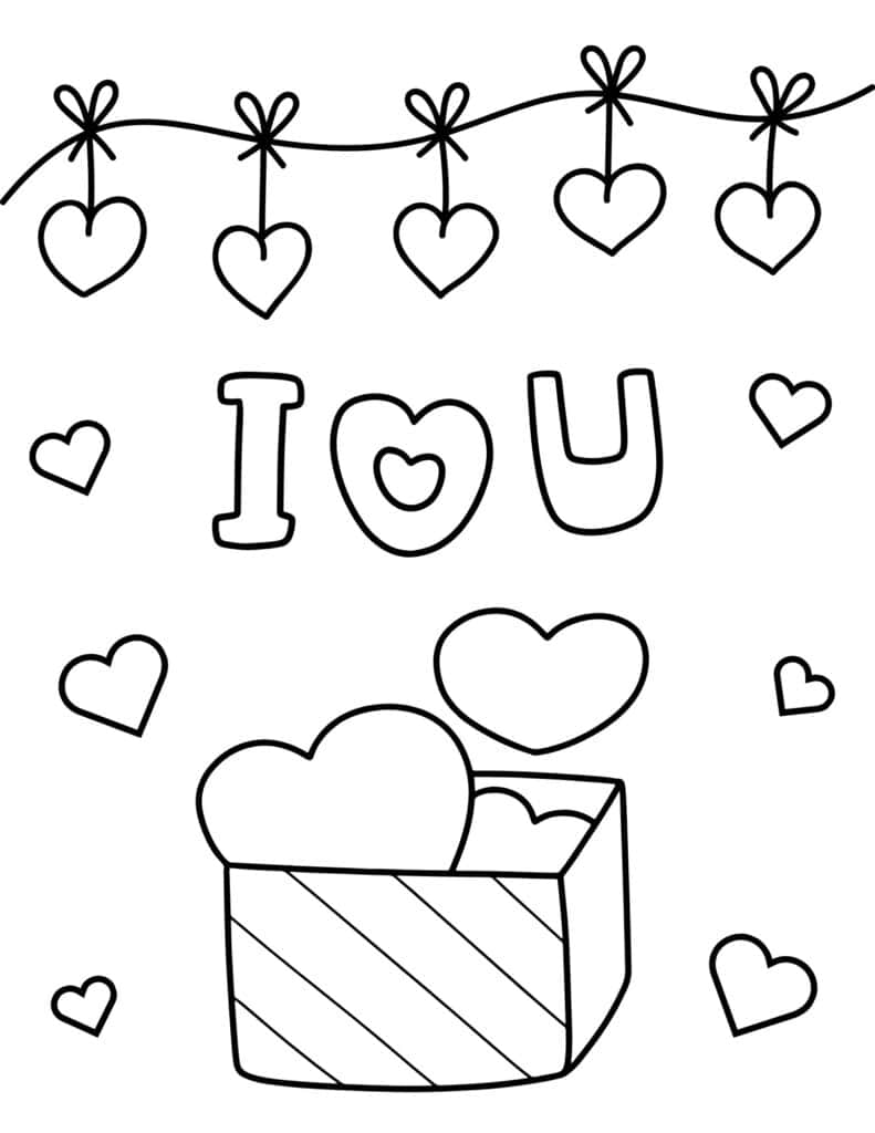 I love you heart filled box coloring page