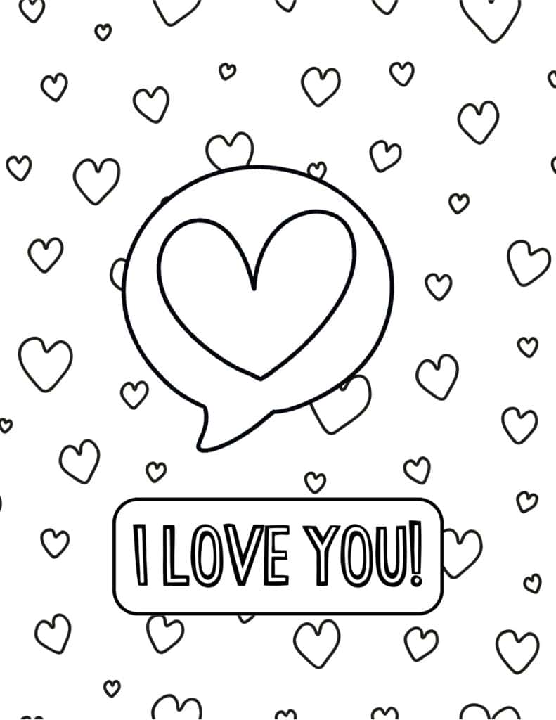 I love you hearts coloring page