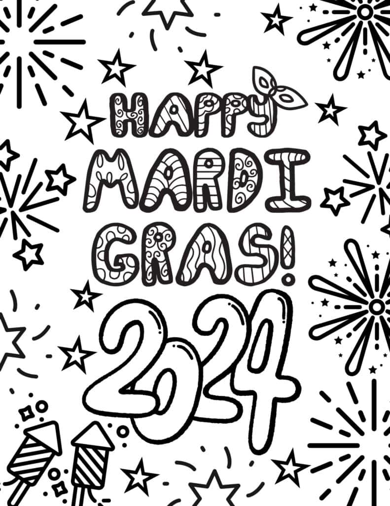 happy mardi gras 2024 coloring page