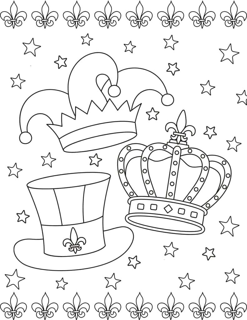 jester hat, top hat and king crown with stars