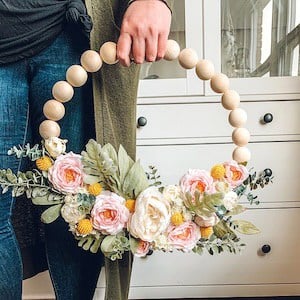 wooden ball wreath of flowers