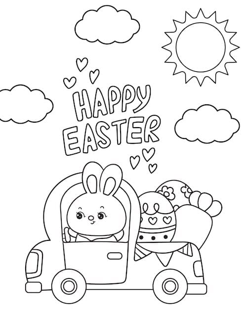 bunny driving Easter truck coloring page