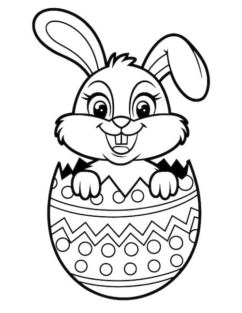 Bunny popping out of decorated Easter egg