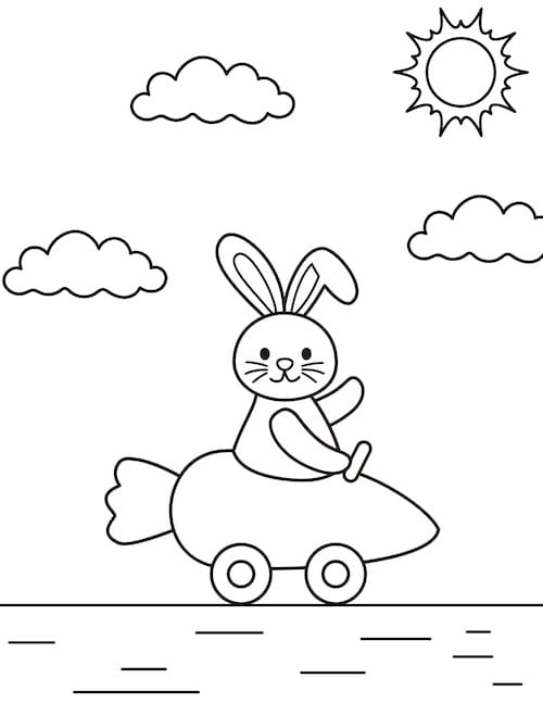 racing easter bunny coloring page