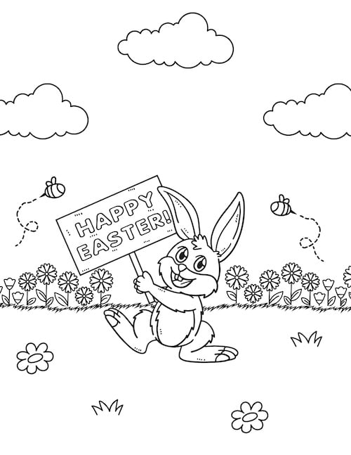 easter bunny with sign coloring page