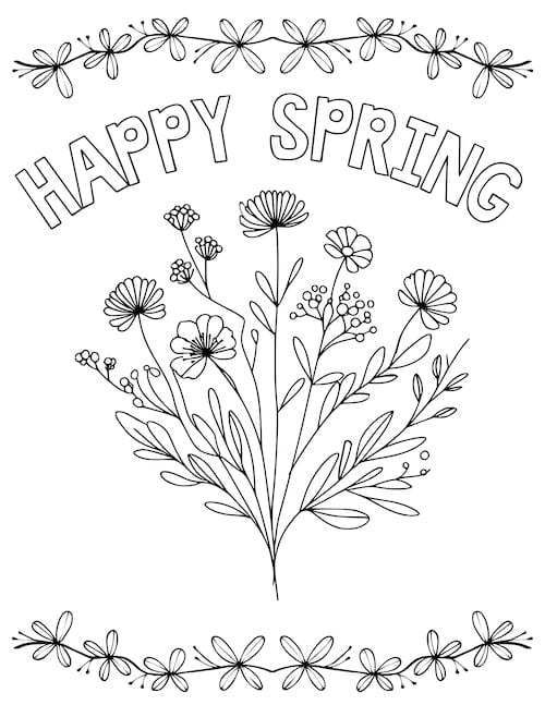 happy spring coloring page