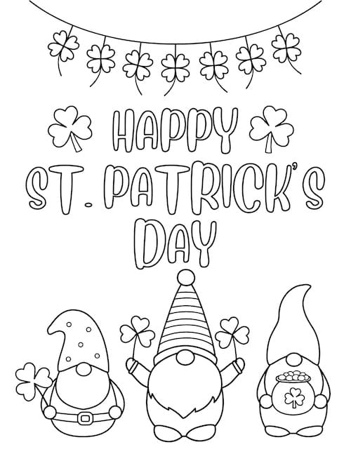 trio of st patricks day's gnomes coloring page