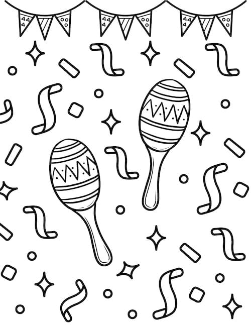maracas and party banner with confetti background