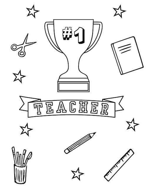 #1 teacher trophy coloring page